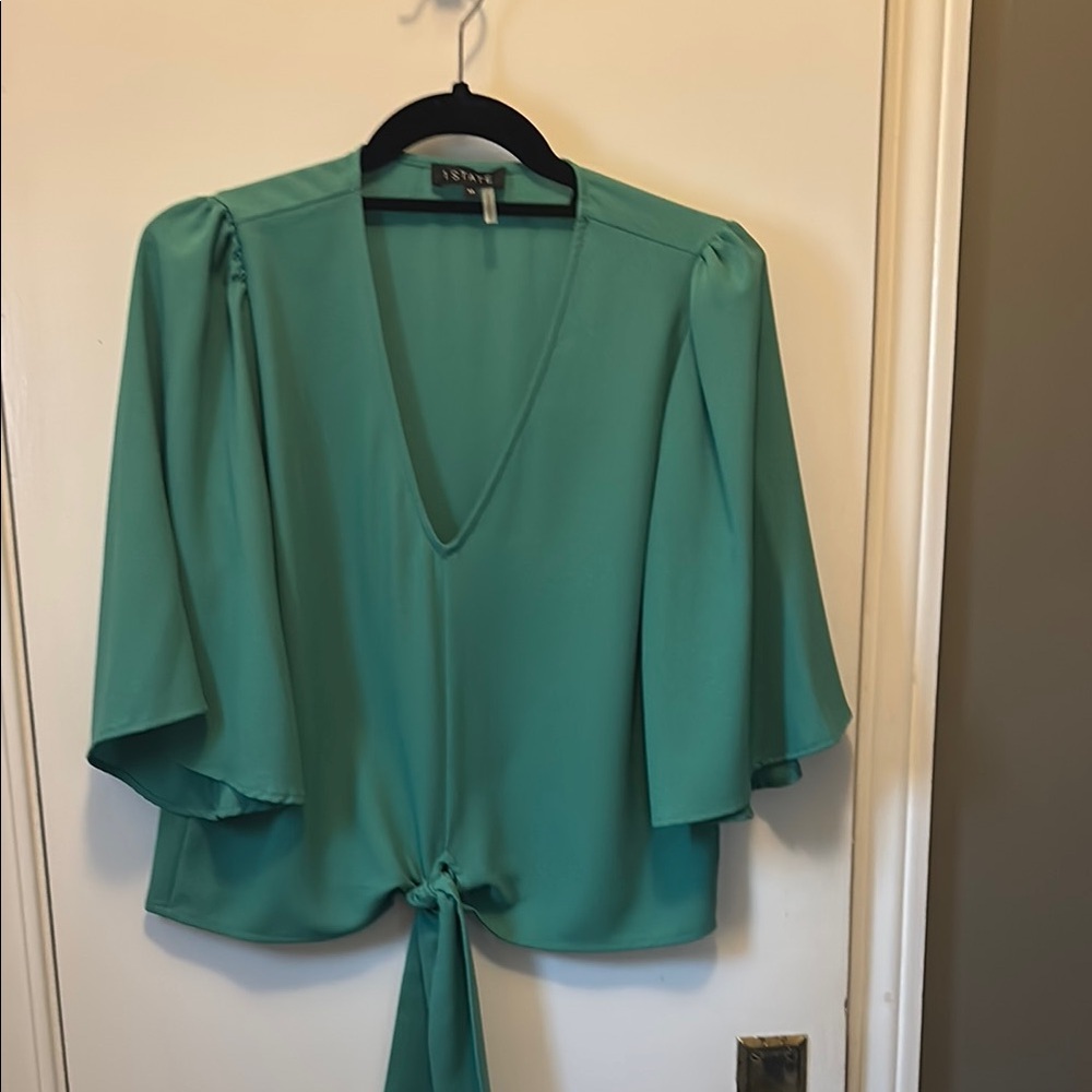 1. State Teal V-Neck Tie-Front Blouse medium